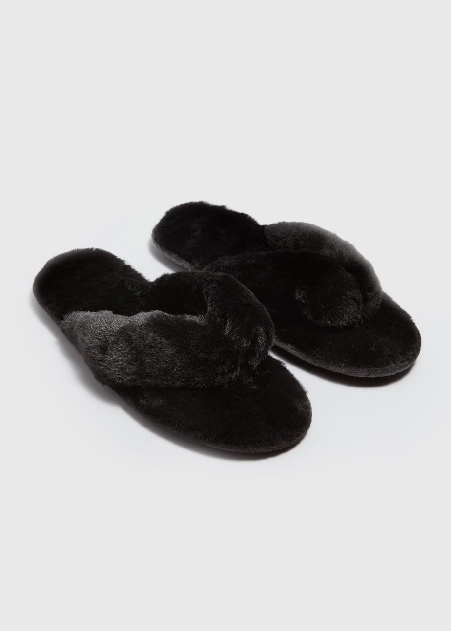Black Fur Slippers