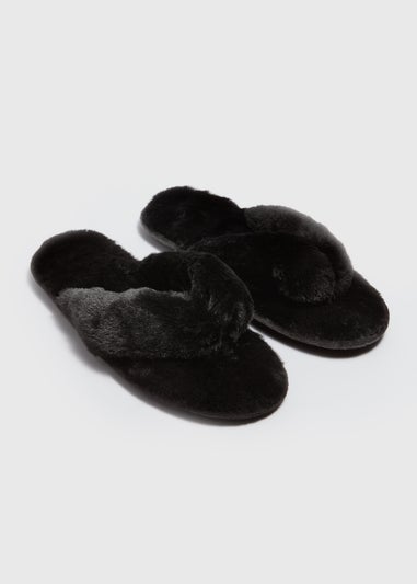 Black Fur Slippers
