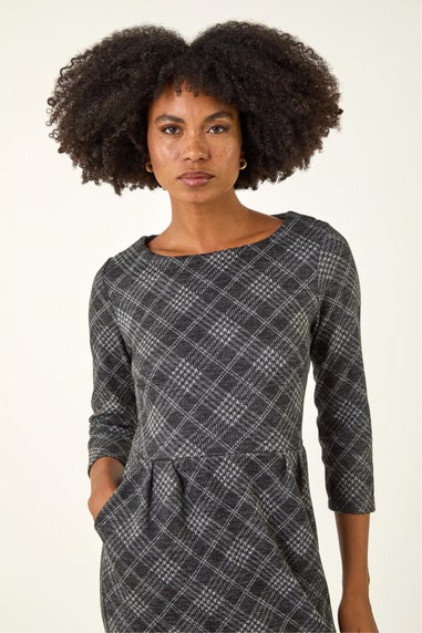 Roman Dark Grey Checked Pleat Front Shift Dress