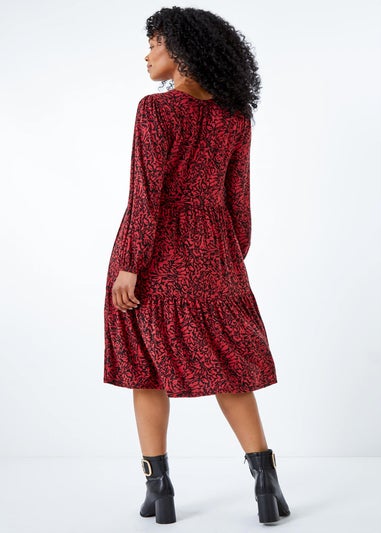 Roman Petite Rust Animal Tiered Stretch Dress
