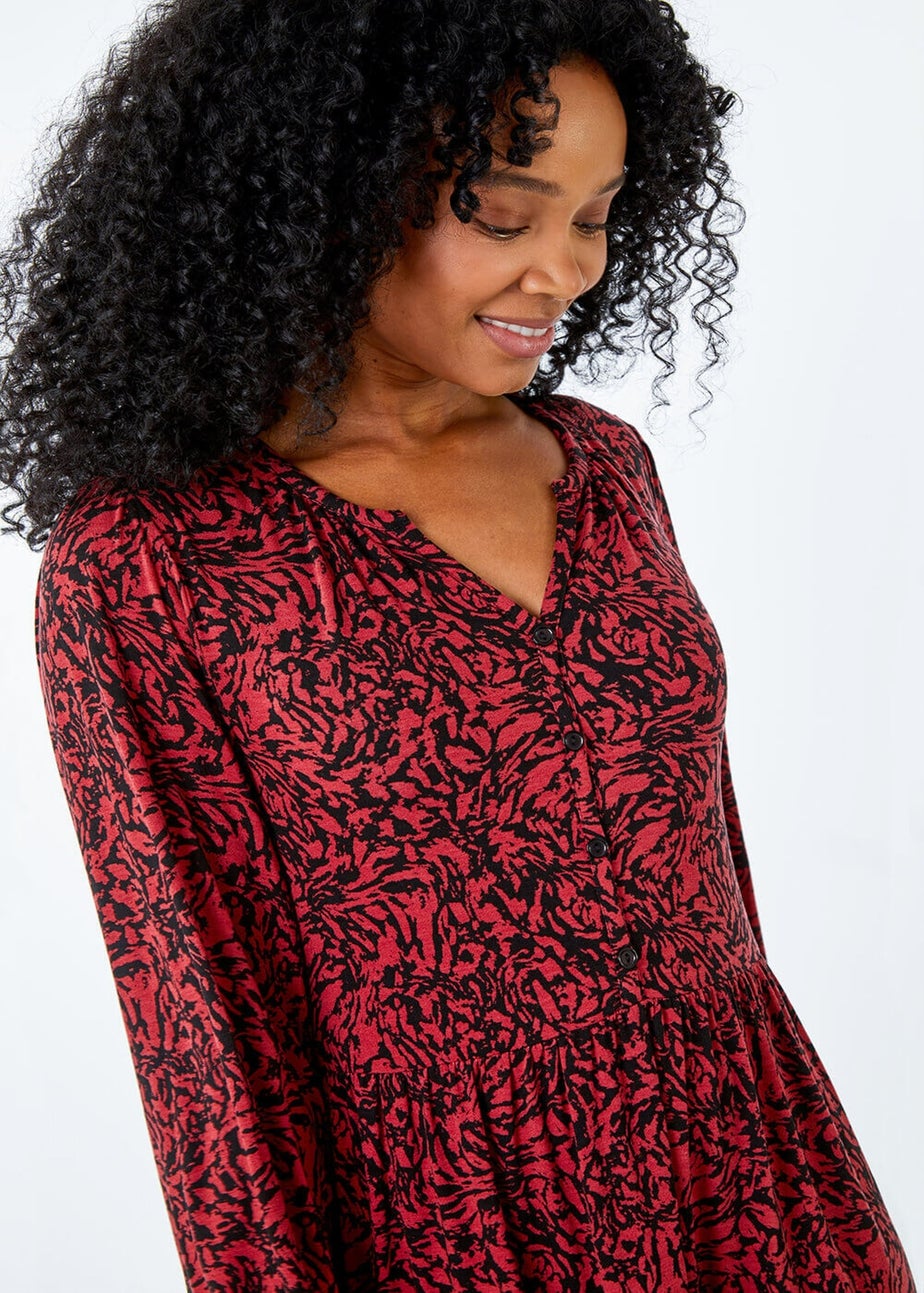 Roman Petite Rust Animal Tiered Stretch Dress