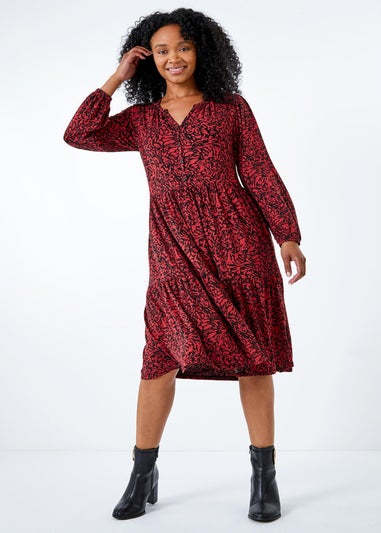 Roman Petite Rust Animal Tiered Stretch Dress