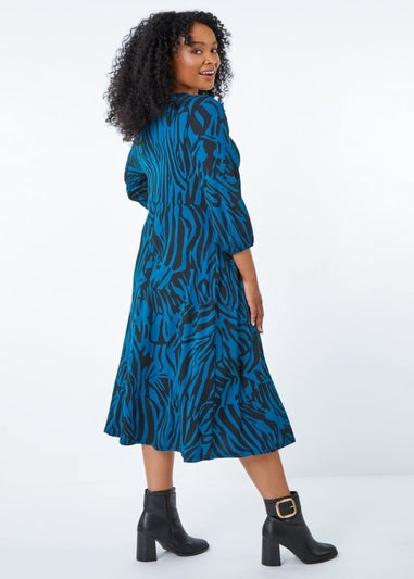 Roman Petite Teal Animal Print Midi Dress