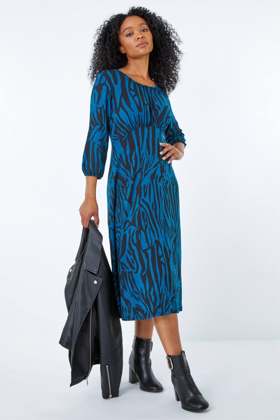 Roman Petite Teal Animal Print Midi Dress