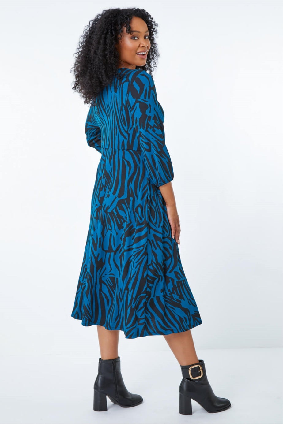 Roman Petite Teal Animal Print Midi Dress