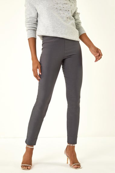 Roman Dark Grey Full Length Elastic Waist Stretch Trousers
