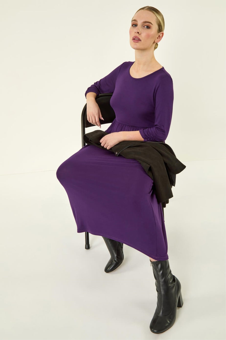 Roman Petite Purple Jersey Stretch Midi Dress