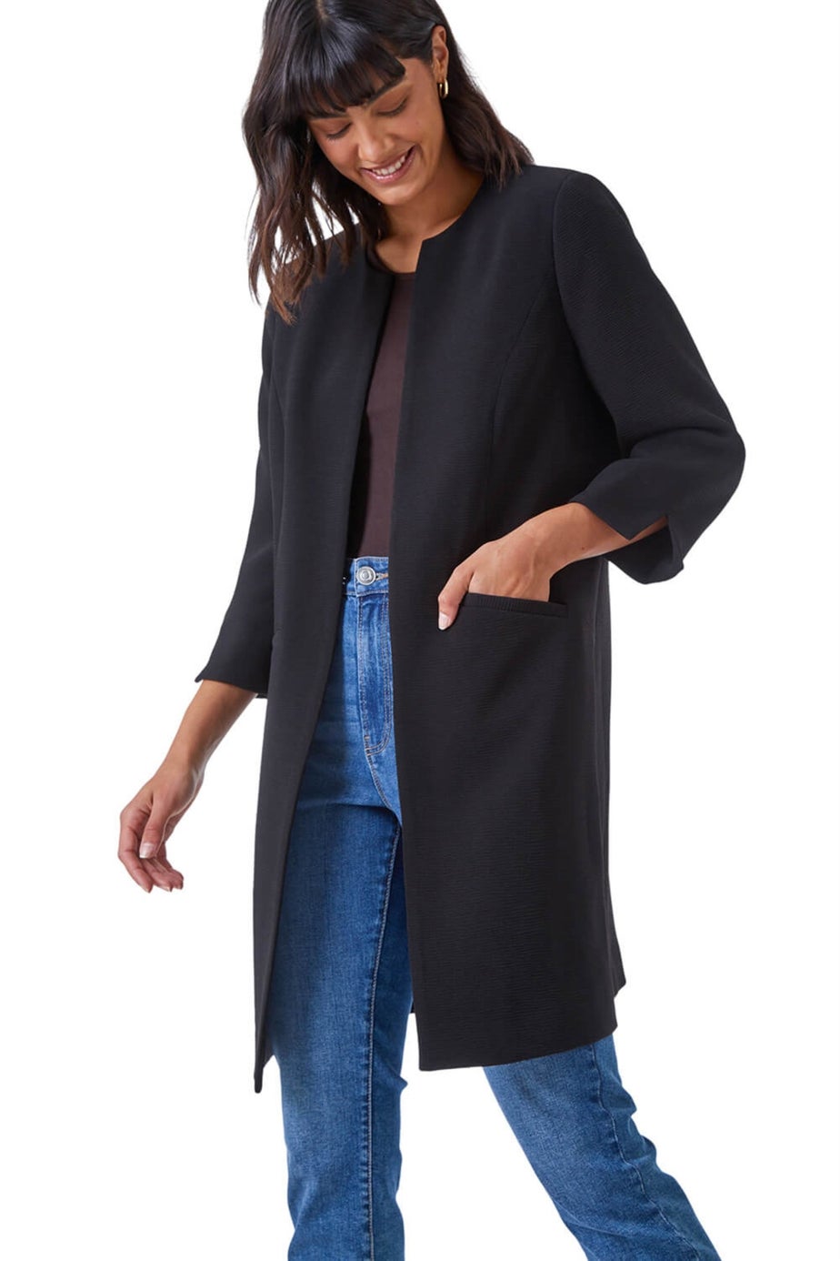 Roman Black Smart Longline Textured Jacket