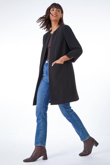 Roman Black Smart Longline Textured Jacket