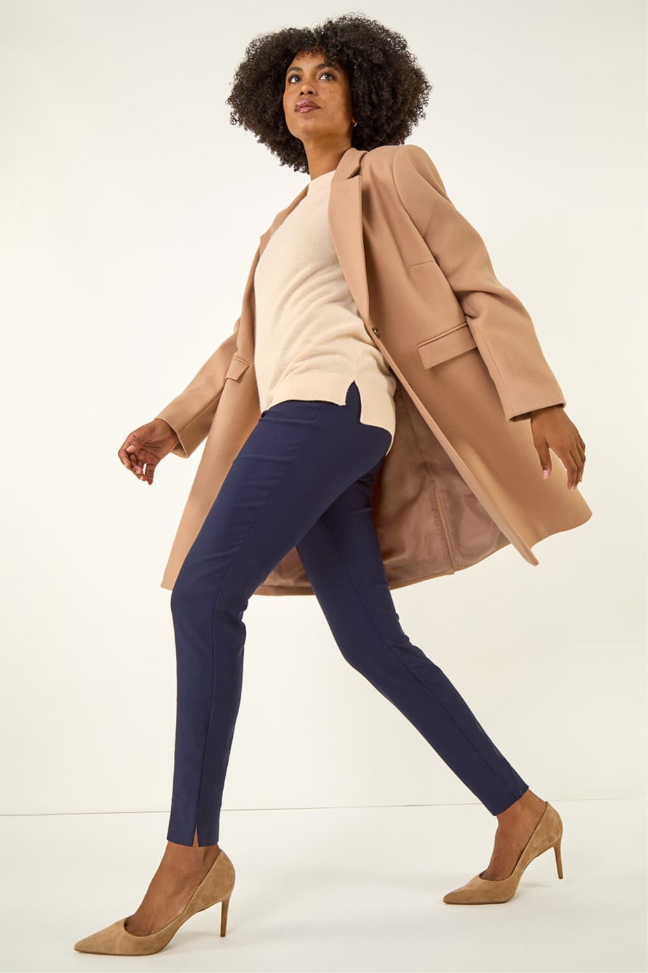 Roman Navy Full Length Elastic Waist Stretch Trousers