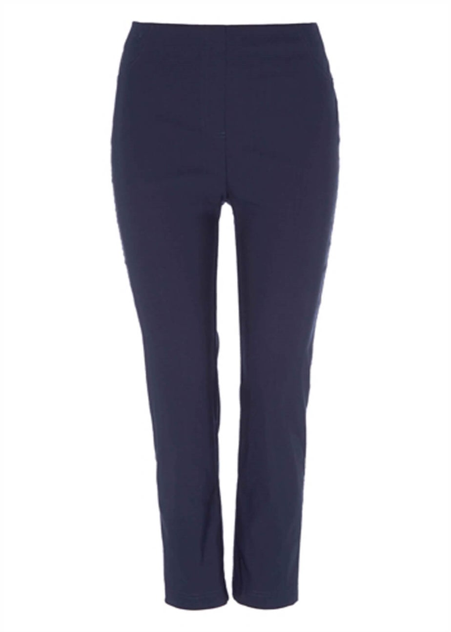Roman Navy Full Length Elastic Waist Stretch Trousers