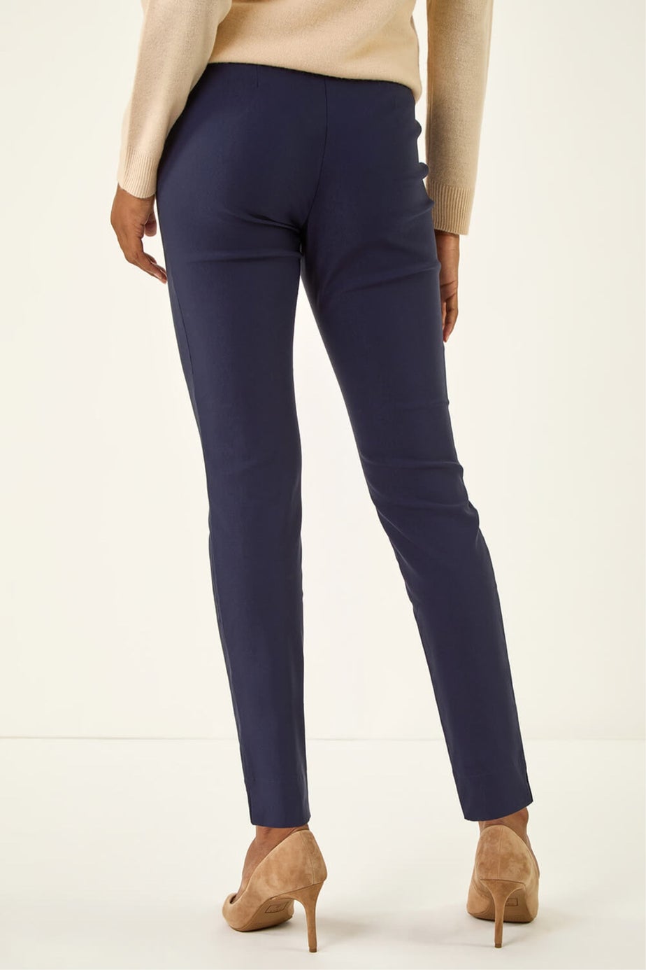 Roman Navy Full Length Elastic Waist Stretch Trousers
