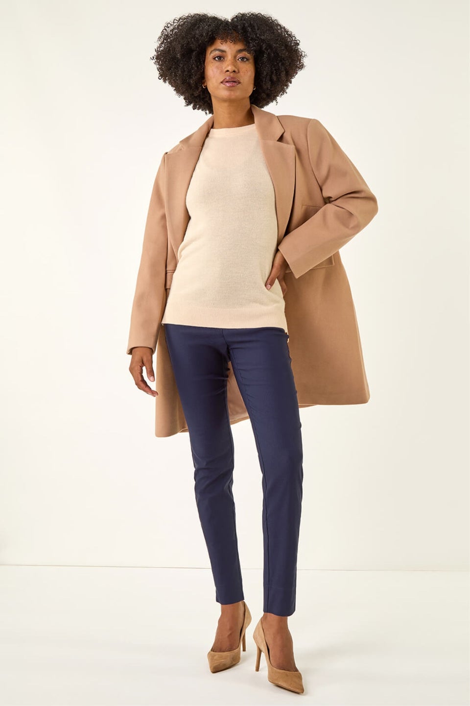 Roman Navy Full Length Elastic Waist Stretch Trousers