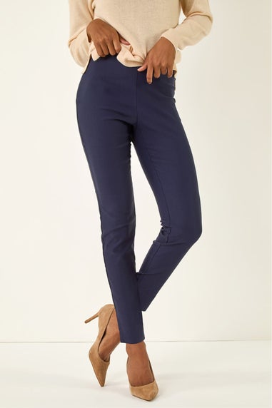 Roman Navy Full Length Elastic Waist Stretch Trousers