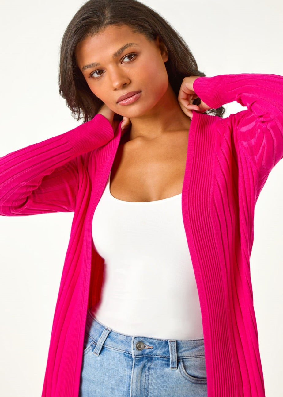 Roman Cerise Longline Stretch Ribbed Cardigan