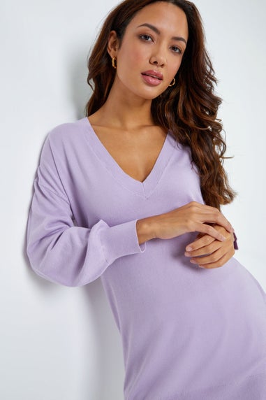 Roman Lilac Plain Stretch V-Neck Longline Jumper