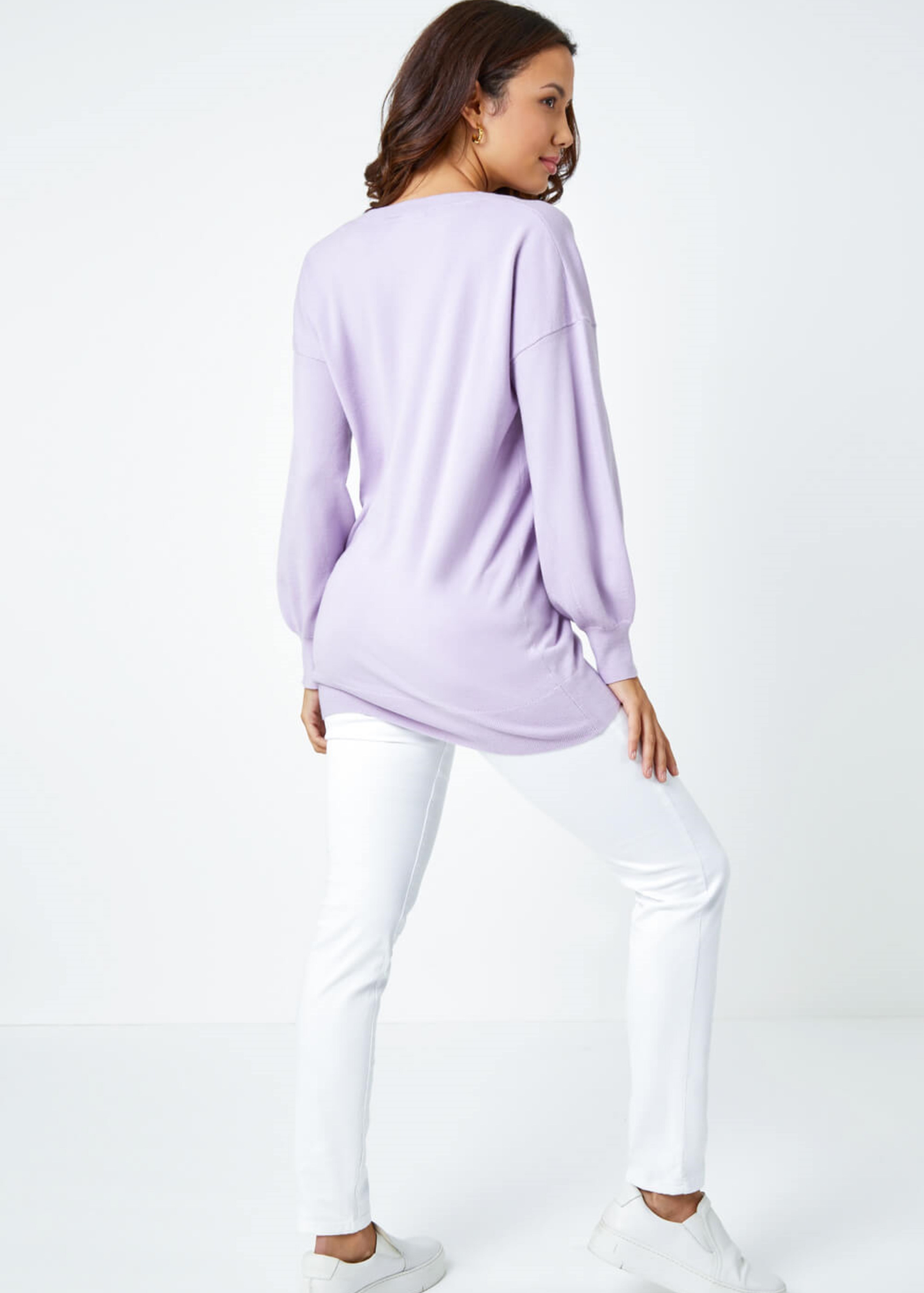 Roman Lilac Plain Stretch V-Neck Longline Jumper