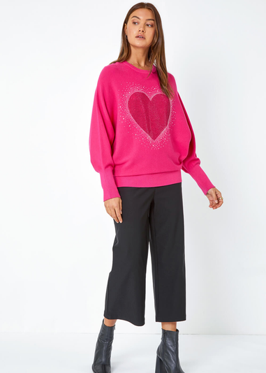 Roman Pink Diamante Embellished Heart Print Jumper