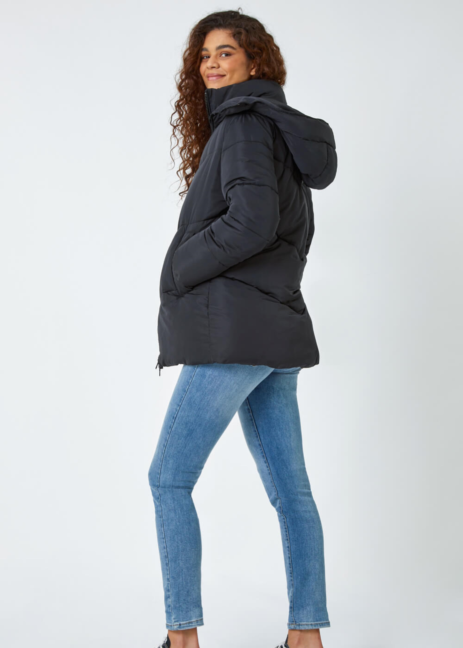 Roman Black Hooded Padded Coat