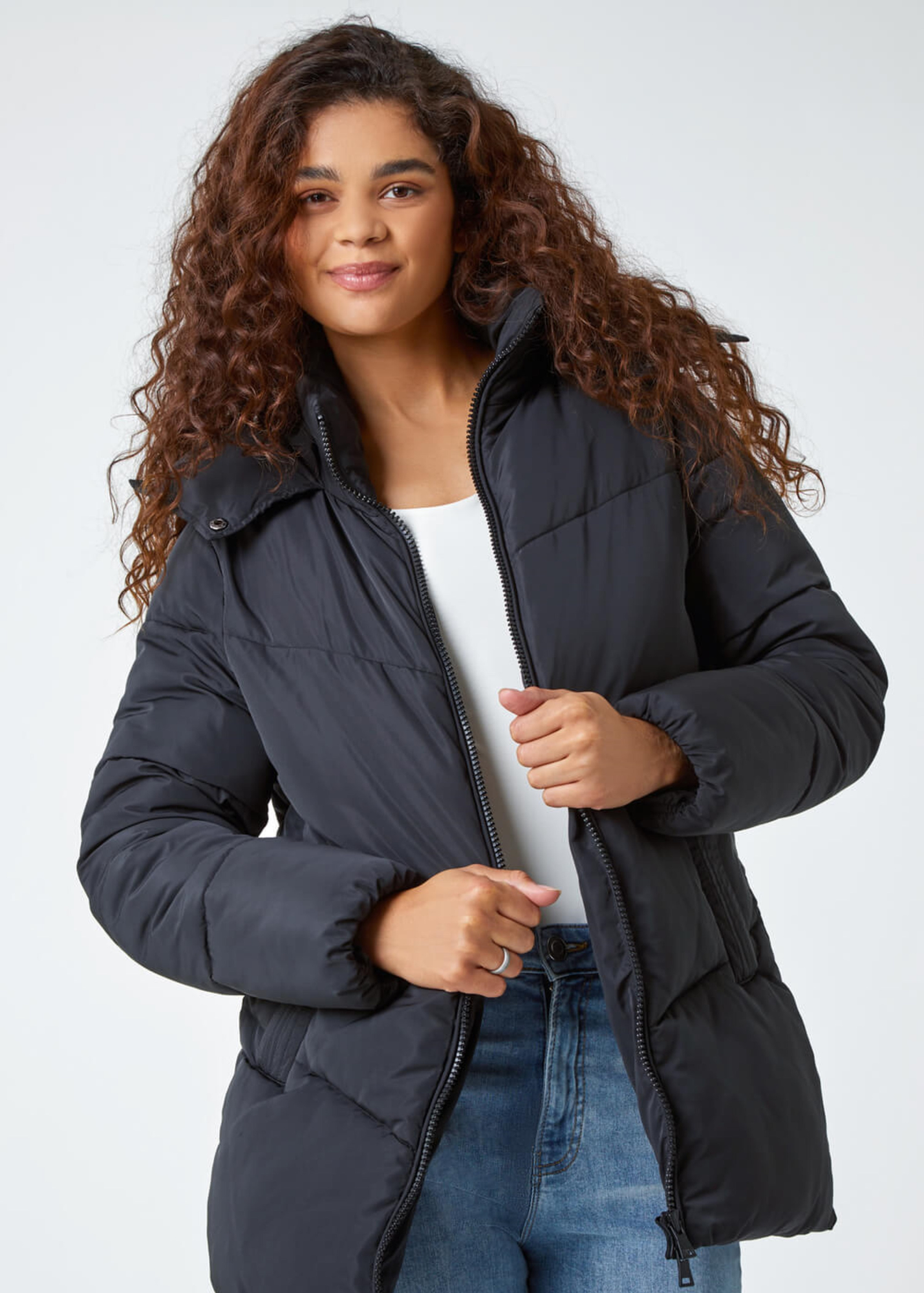 Roman Black Hooded Padded Coat