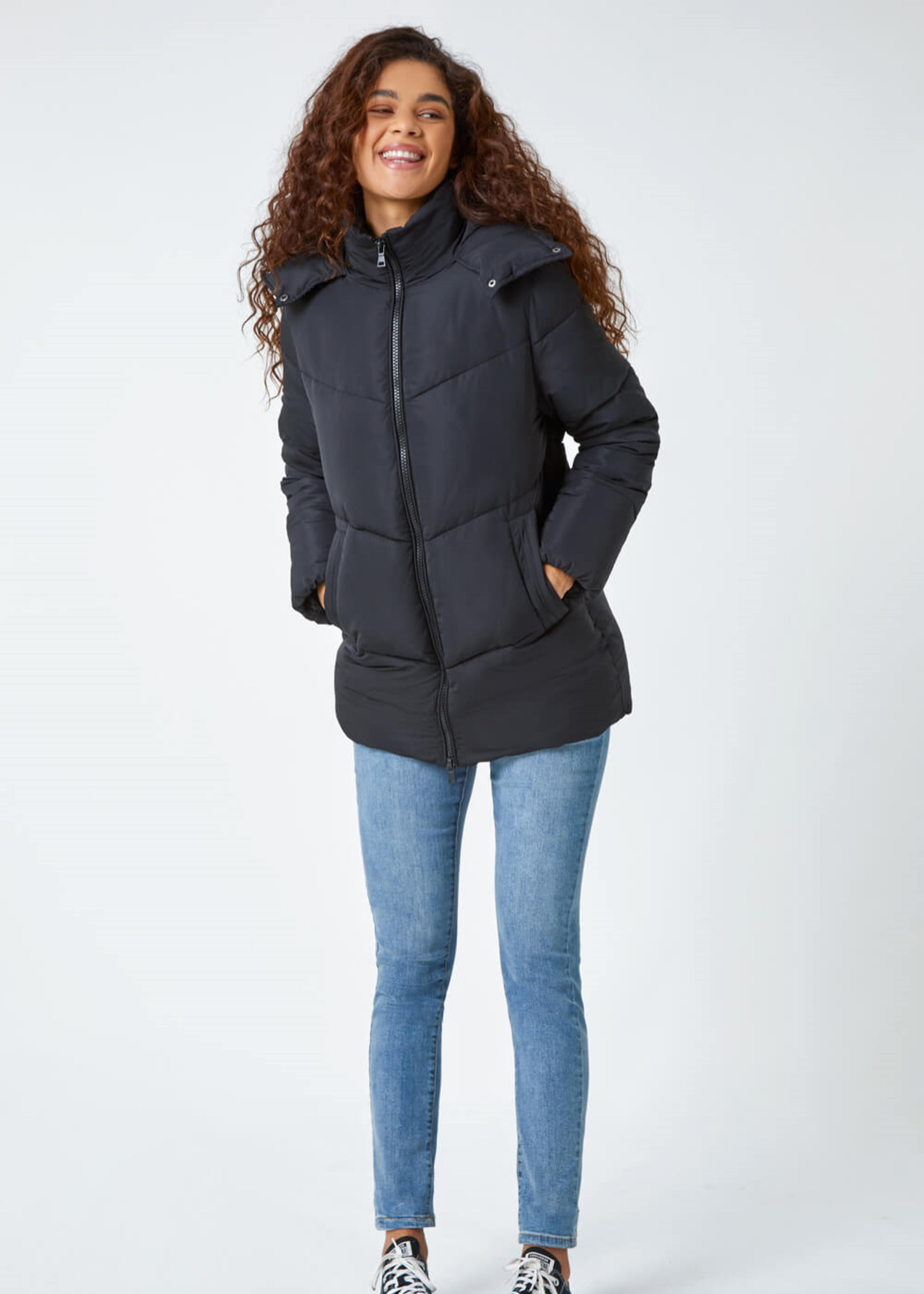 Roman Black Hooded Padded Coat