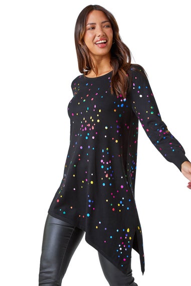 Roman Black Longline Metallic Spot Asymmetric Jumper