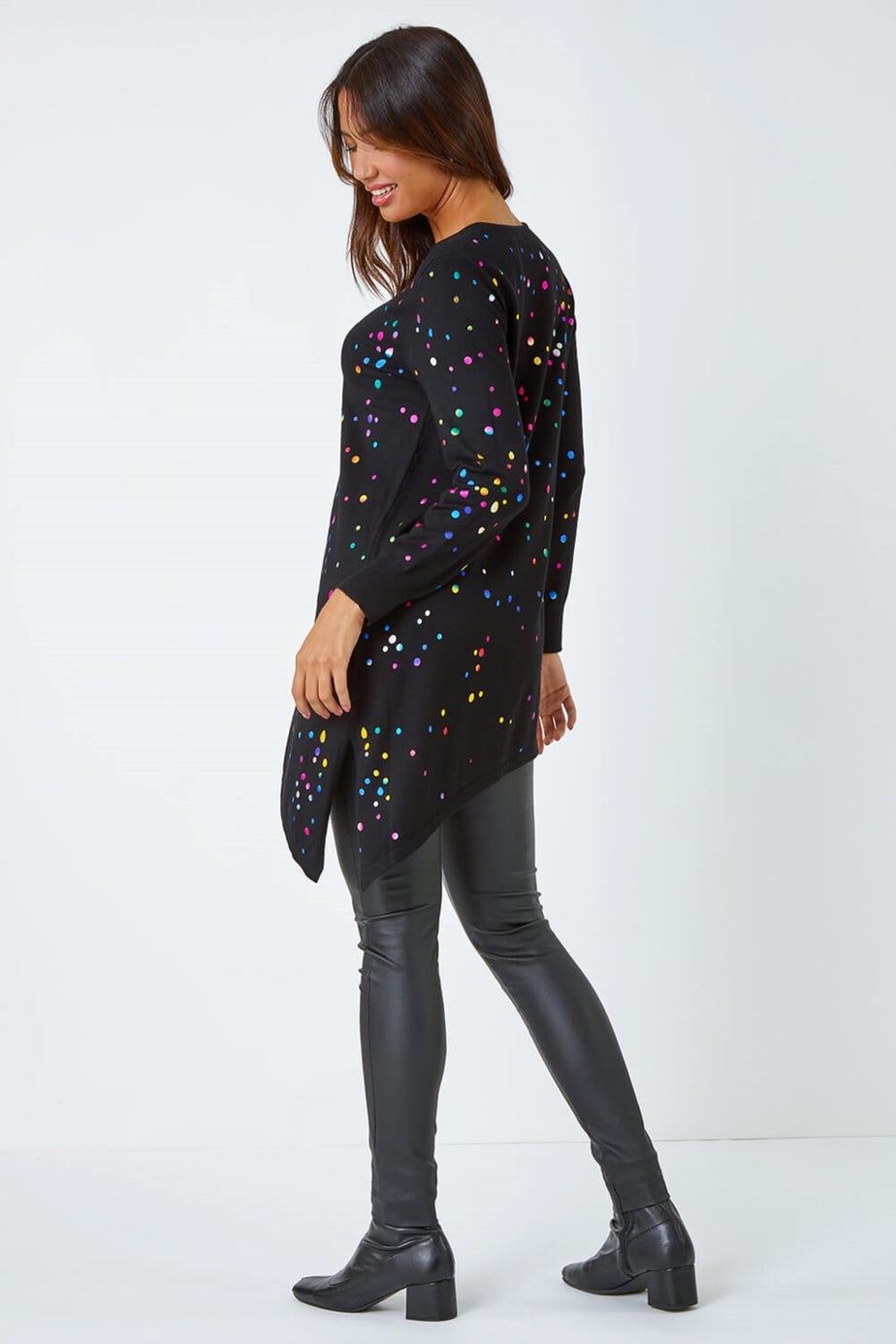Roman Black Longline Metallic Spot Asymmetric Jumper