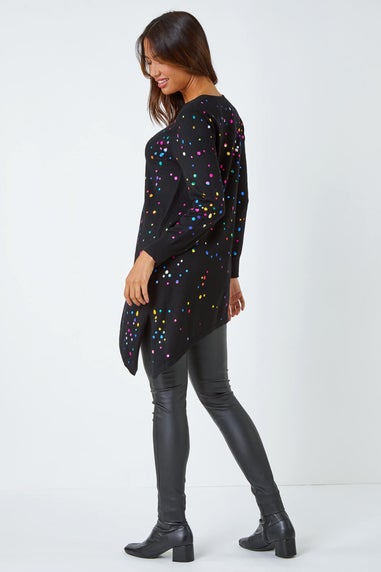 Roman Black Longline Metallic Spot Asymmetric Jumper
