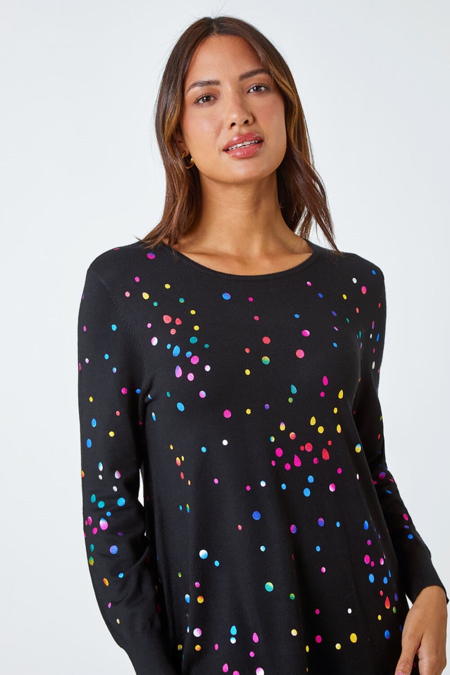 Roman Black Longline Metallic Spot Asymmetric Jumper