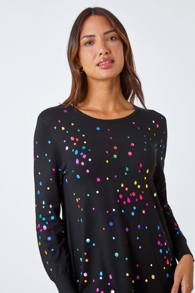 Roman Black Longline Metallic Spot Asymmetric Jumper