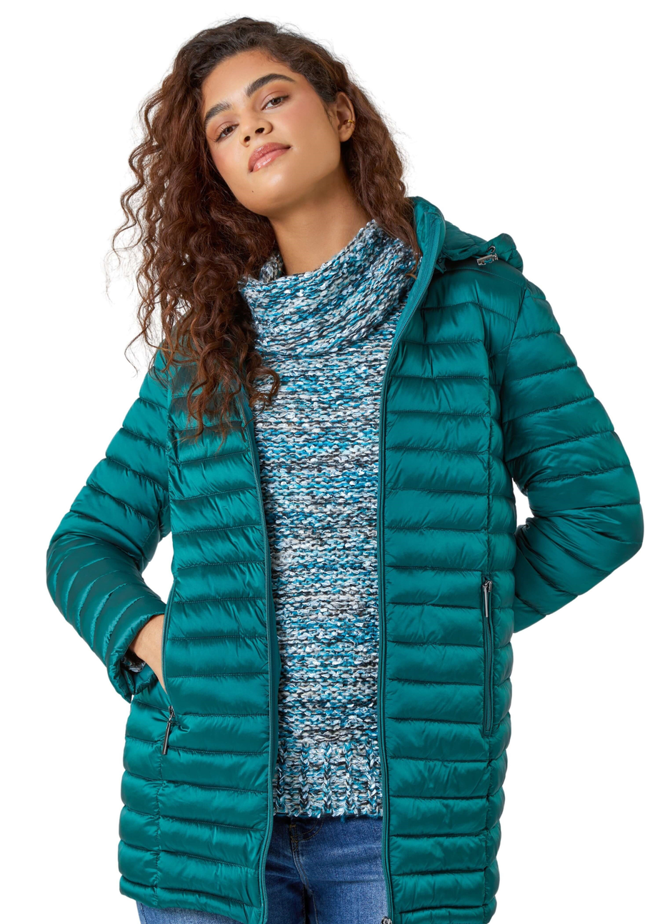 Roman Aquamarine Longline Hooded Padded Coat
