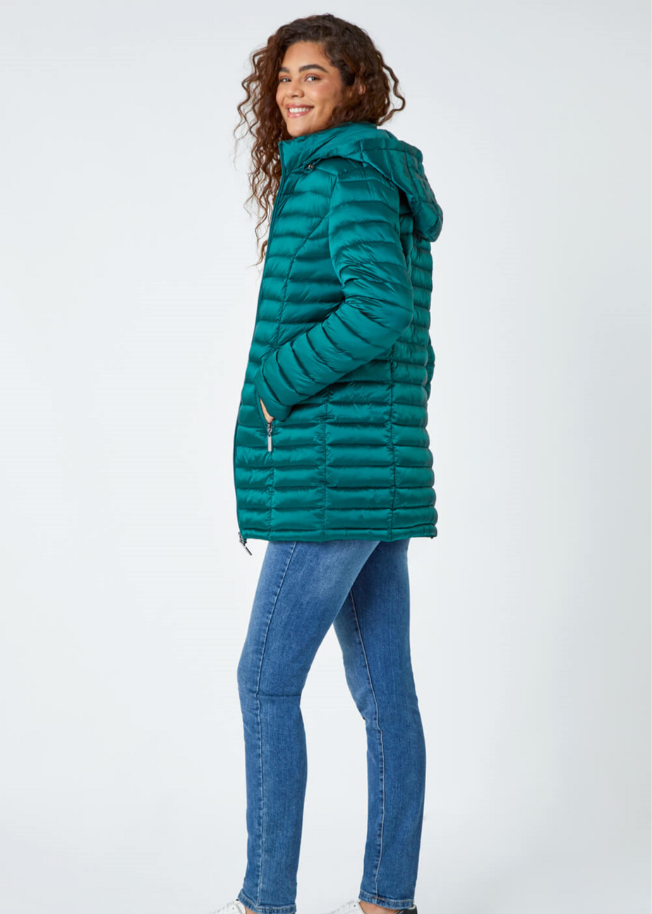 Roman Aquamarine Longline Hooded Padded Coat