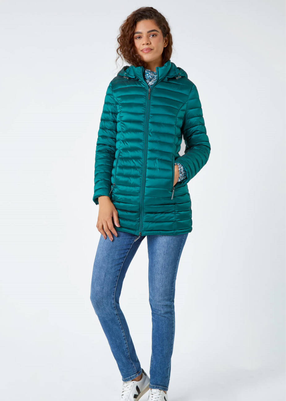 Roman Aquamarine Longline Hooded Padded Coat
