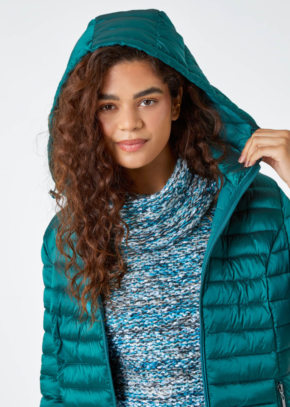 Roman Aquamarine Longline Hooded Padded Coat