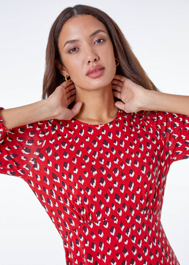 Roman Red Abstract Animal Print Tea Dress