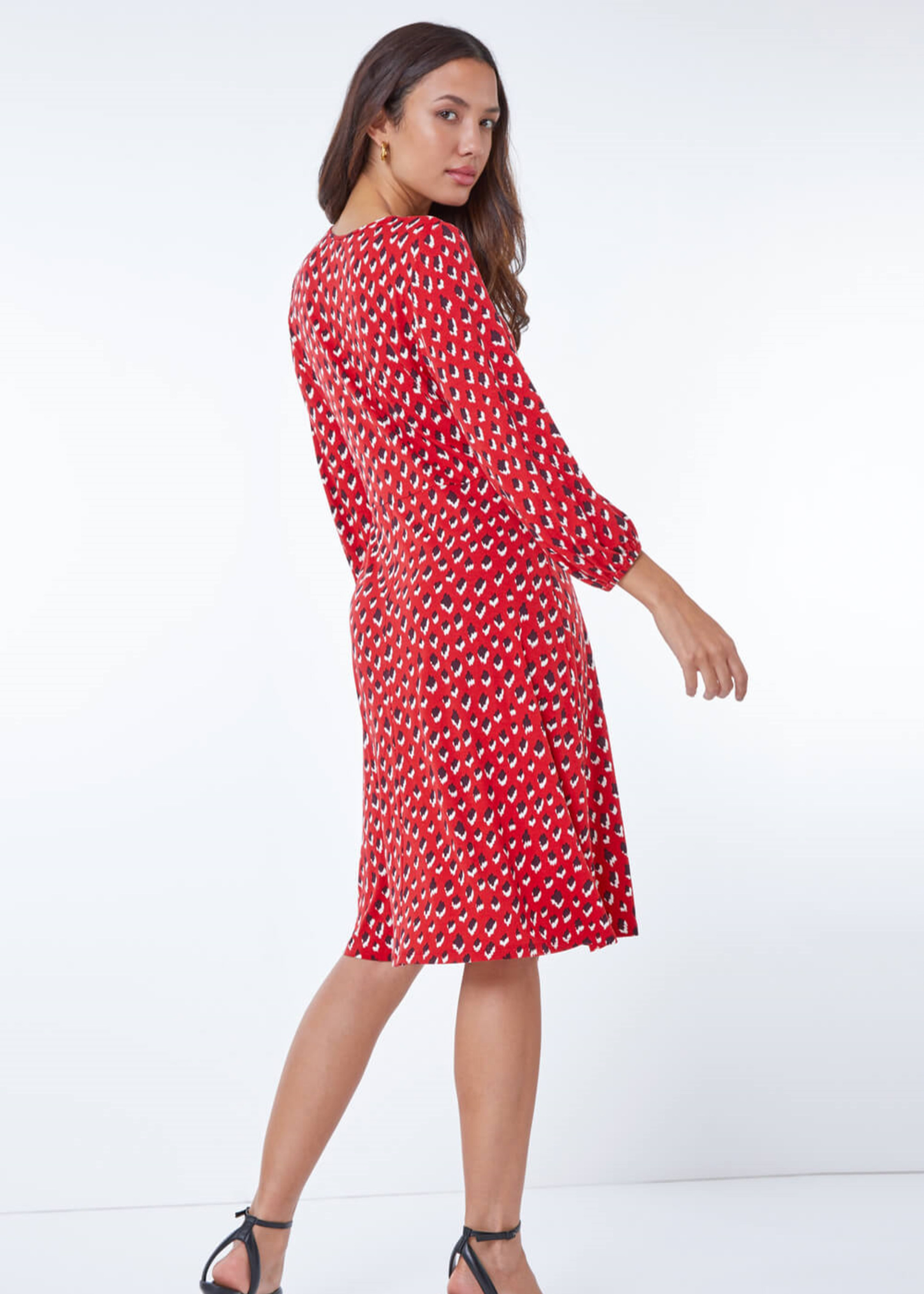 Roman Red Abstract Animal Print Tea Dress