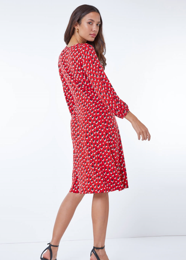 Roman Red Abstract Animal Print Tea Dress