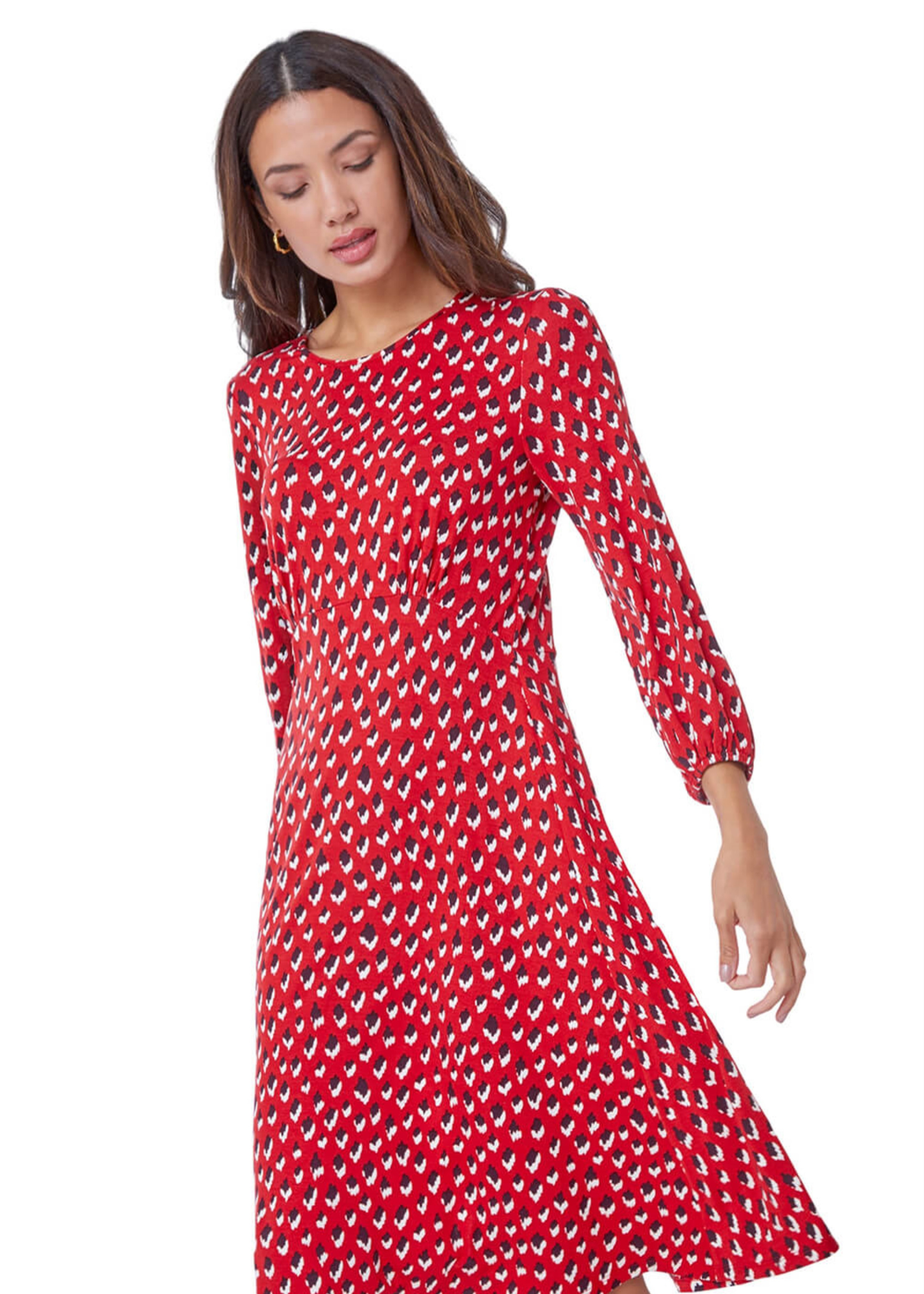 Roman Red Abstract Animal Print Tea Dress