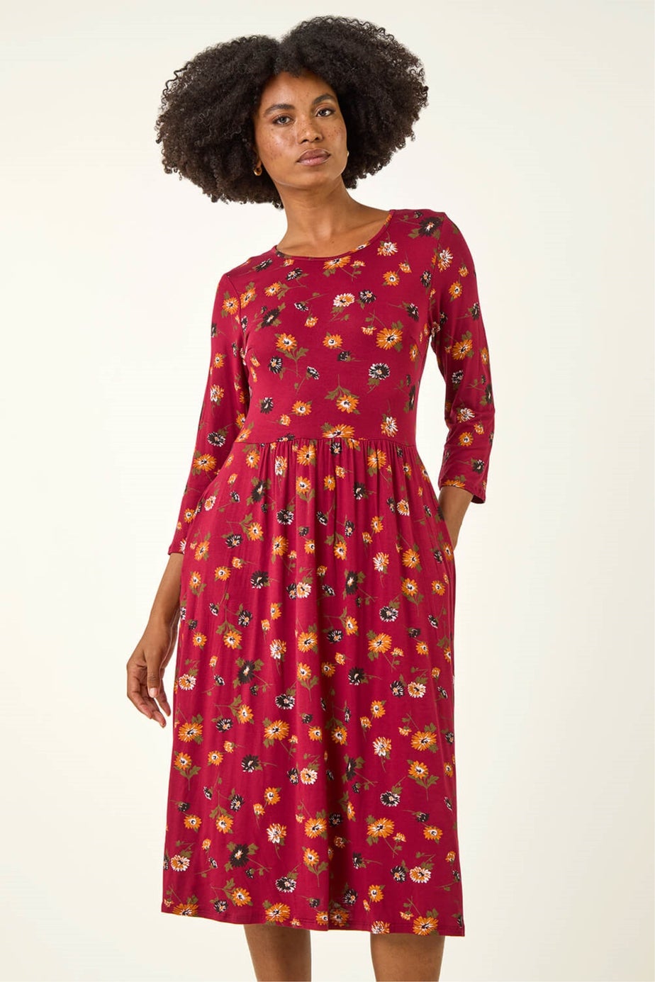 Roman Rust Floral Print Pocket Detail Midi Dress