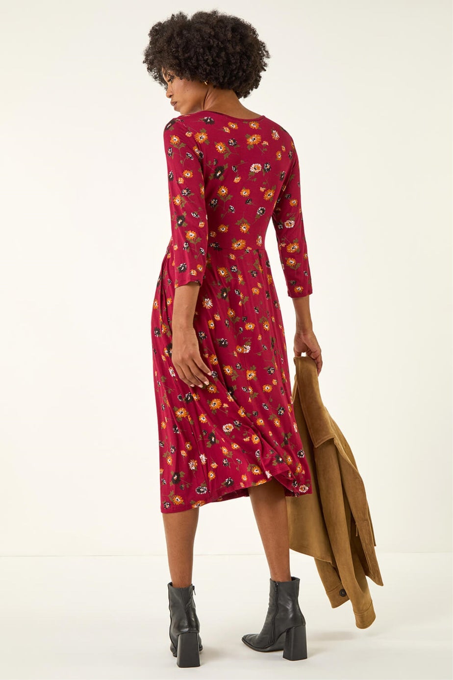 Roman Rust Floral Print Pocket Detail Midi Dress