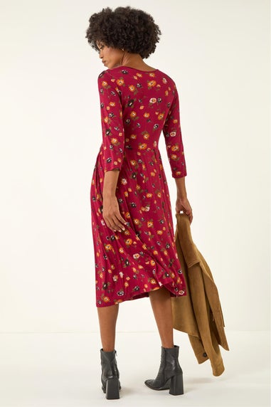 Roman Rust Floral Print Pocket Detail Midi Dress