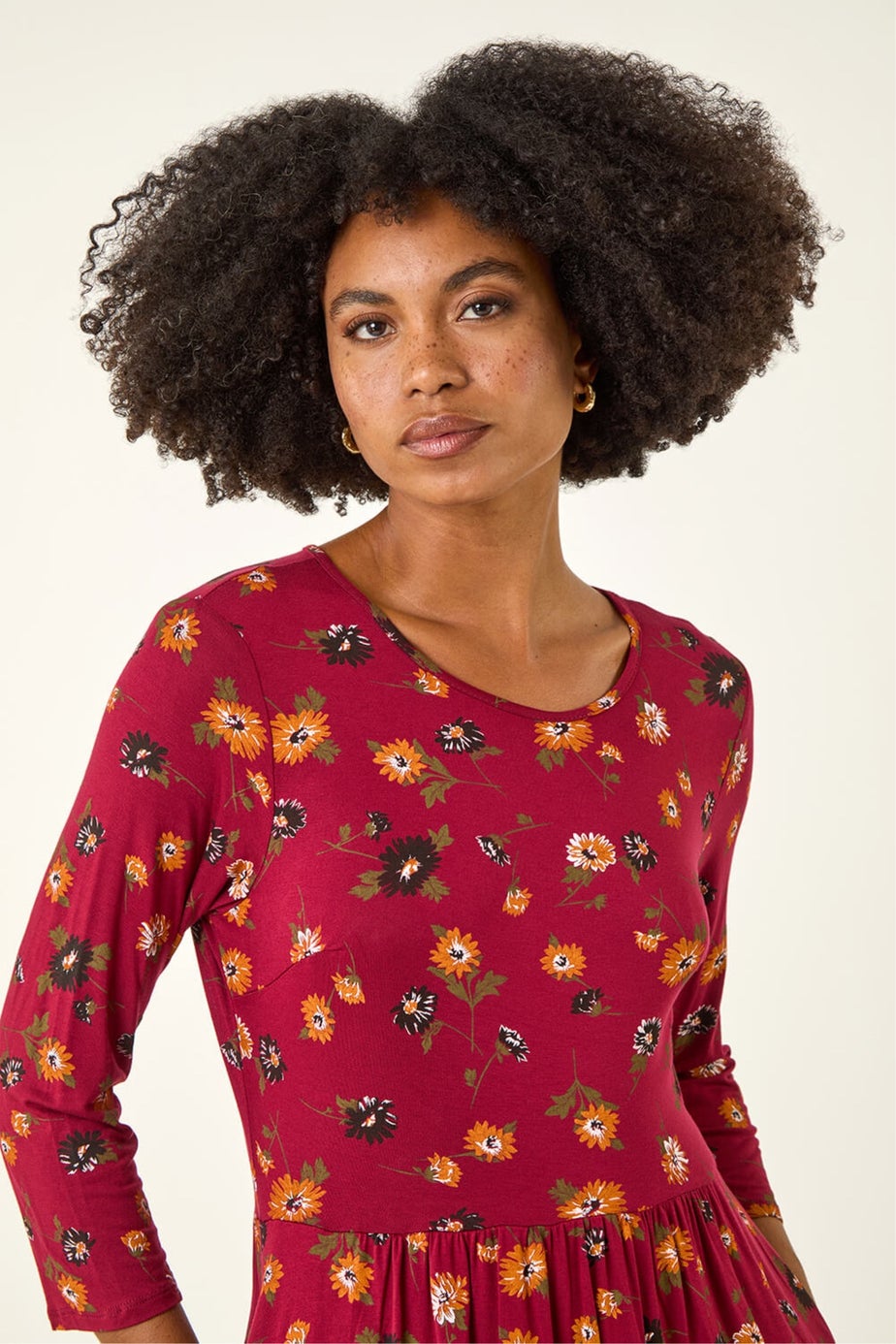 Roman Rust Floral Print Pocket Detail Midi Dress