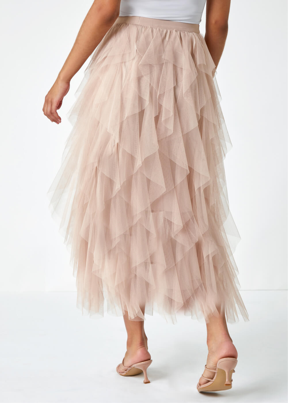 Roman Natural Elastic Waist Mesh Layered A Line Skirt
