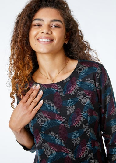 Roman Black Leaf Print Pocket Shift Dress