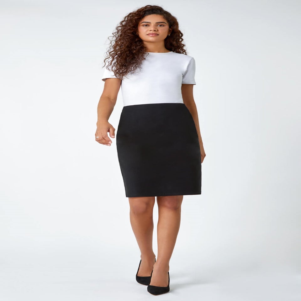 Roman Black  Pull On Stretch Elastic Waist Pencil Skirt