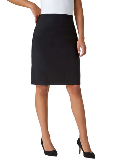Roman Black  Pull On Stretch Elastic Waist Pencil Skirt