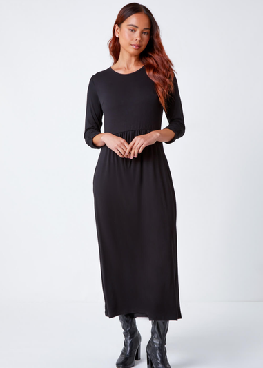 Roman Black Petite Stretch Jersey Midi Dress