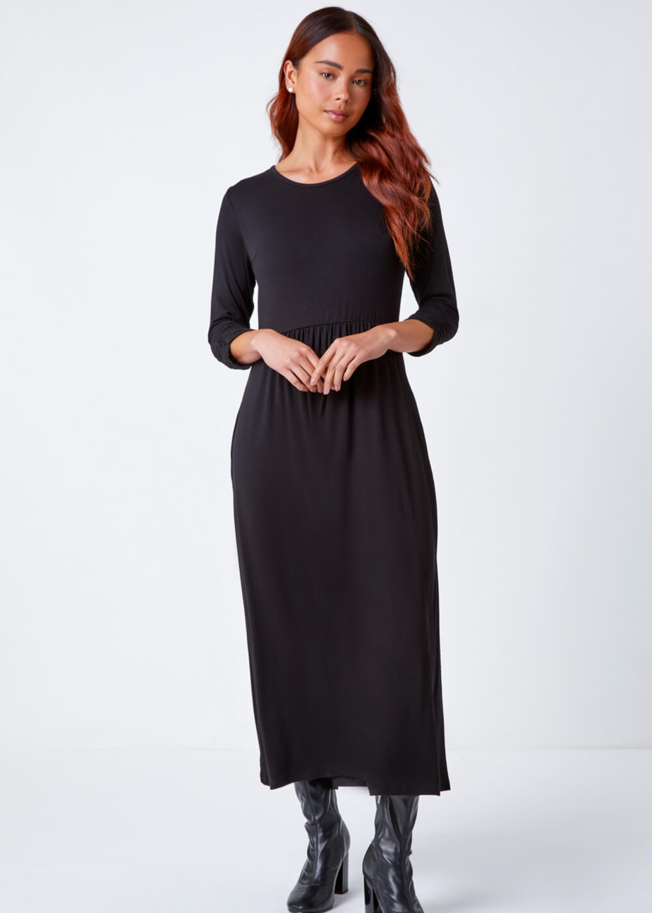 Roman Black Petite Stretch Jersey Midi Dress