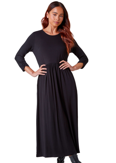 Roman Black Petite Stretch Jersey Midi Dress