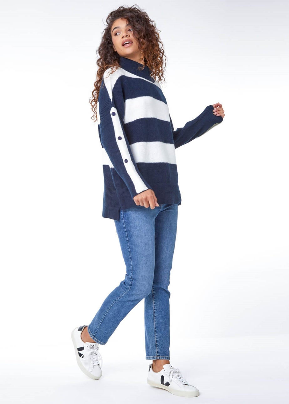 Roman Midnight Blue High Neck Striped Jumper